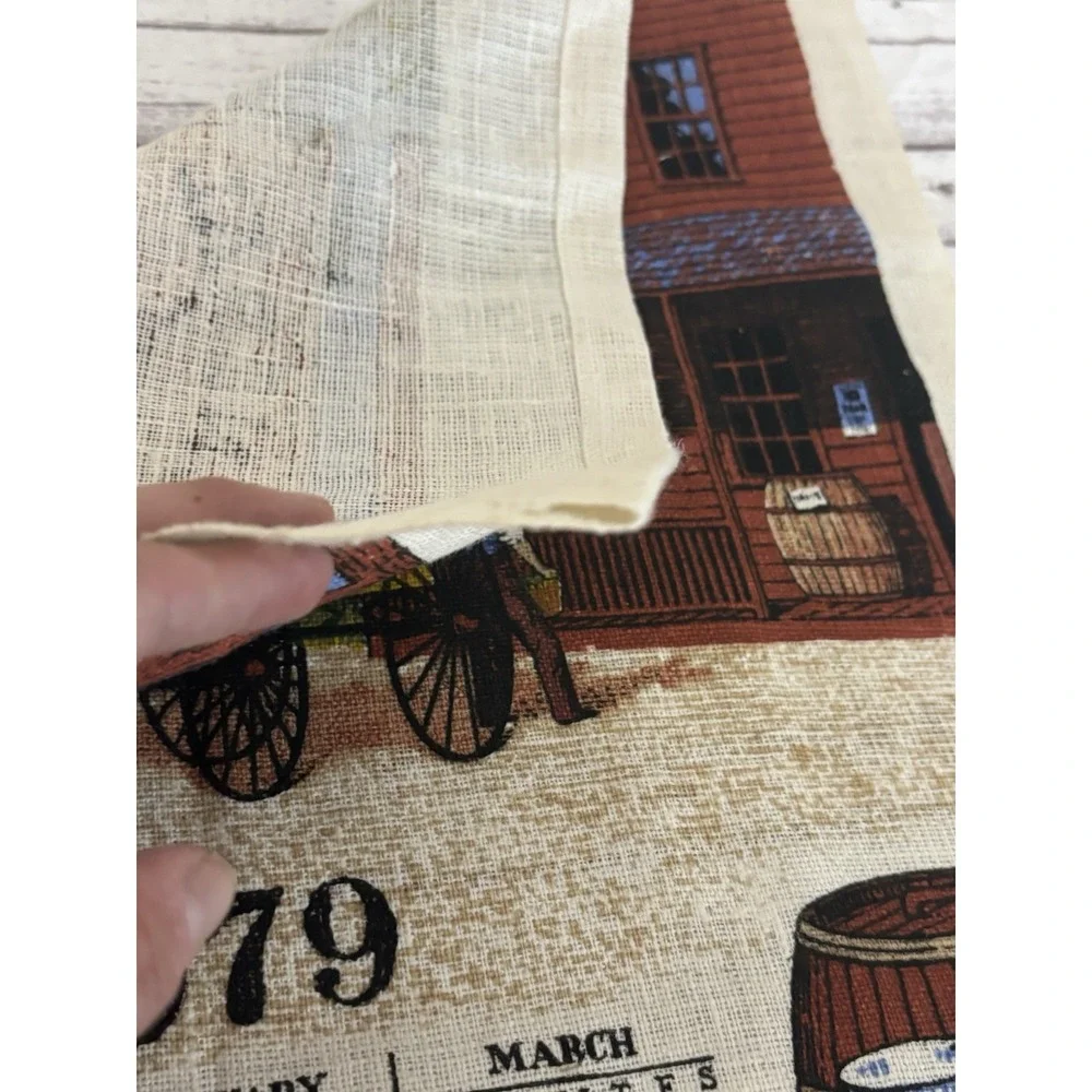 1979 Vintage MCM Linen Calendar Tea Towel Wall Hanging Country Horses Folk Art